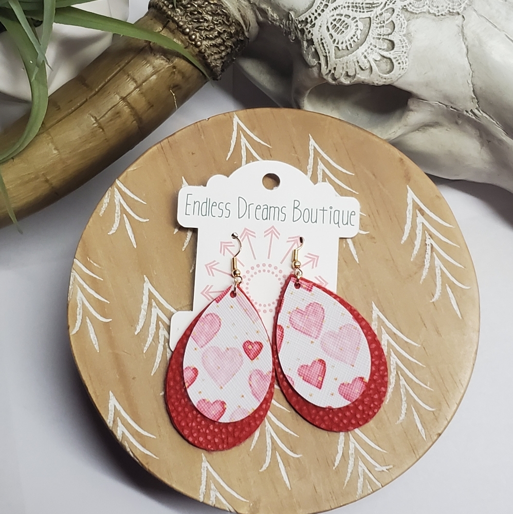 Layered Faux Leather Earrings | Valentine's Heart